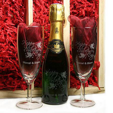 Mini champagnepakket gegraveerd als Valentijnscadeau
