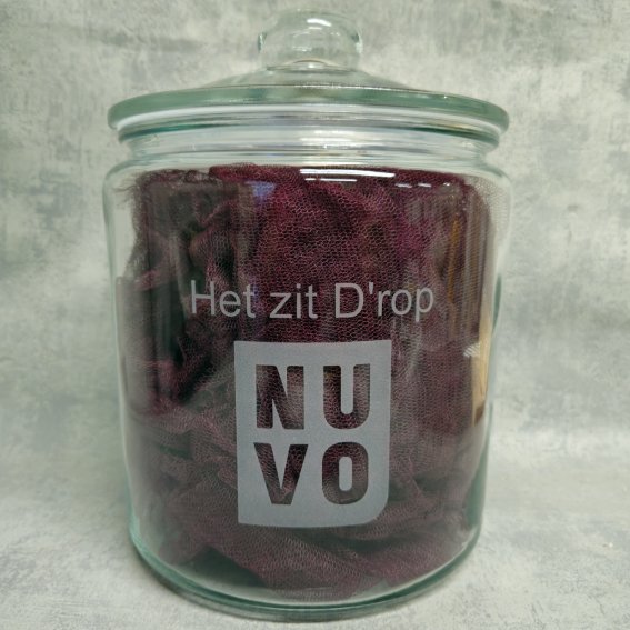 Snoeppot met logo graveren